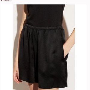 VINCE Silk Pull On Elastic High Waist Black Shorts NWT